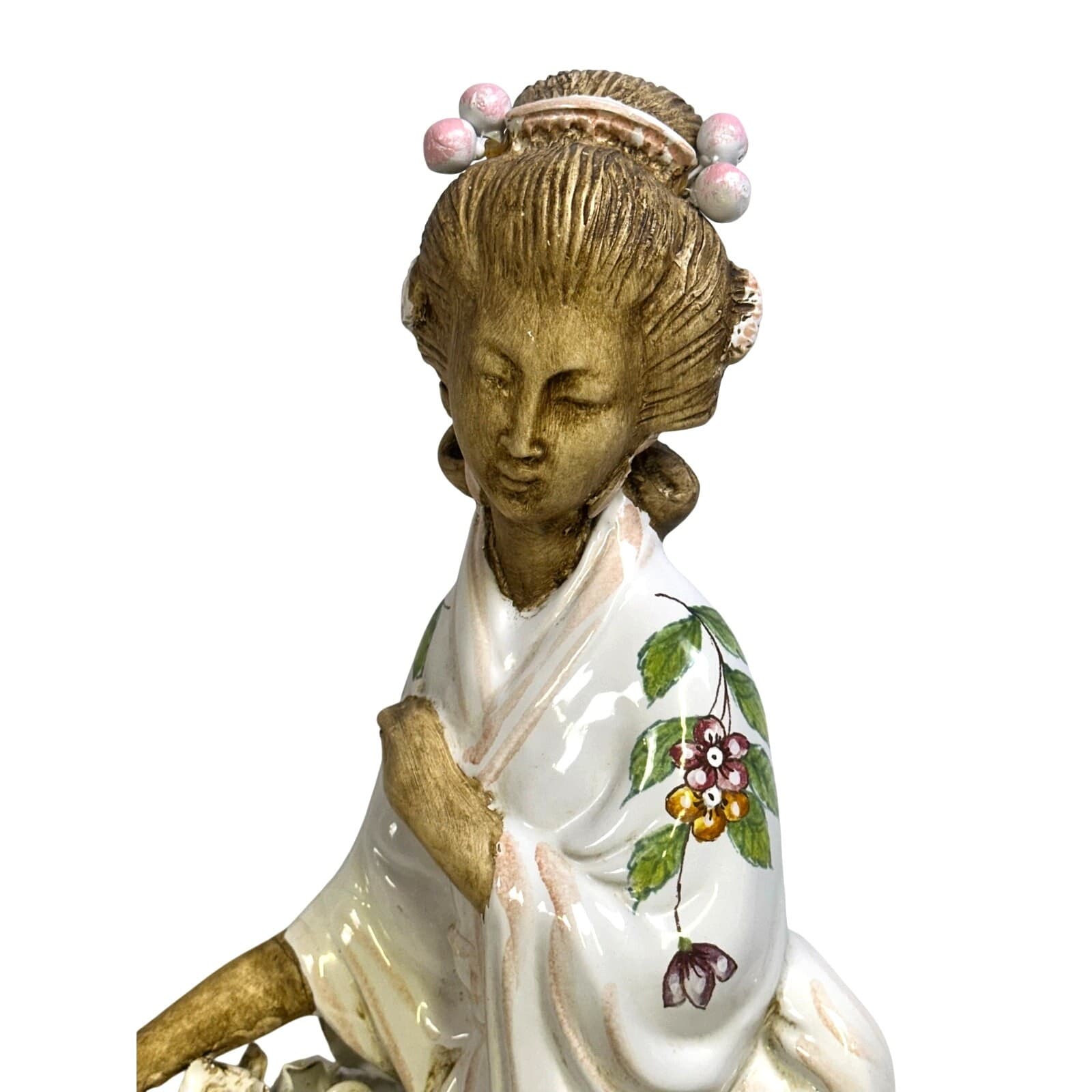 Ugo Zaccagnini Style Porcelain Chinese Man and Woman 22.5" Vintage Figurines - Thumbnail 3
