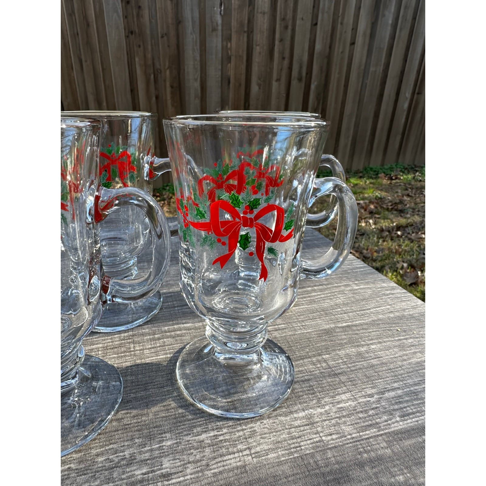 Libbey Vintage Christmas Holly Berry Gold Rim 4 Irish Coffee Mugs/2 Fruit Bowls - Thumbnail 8
