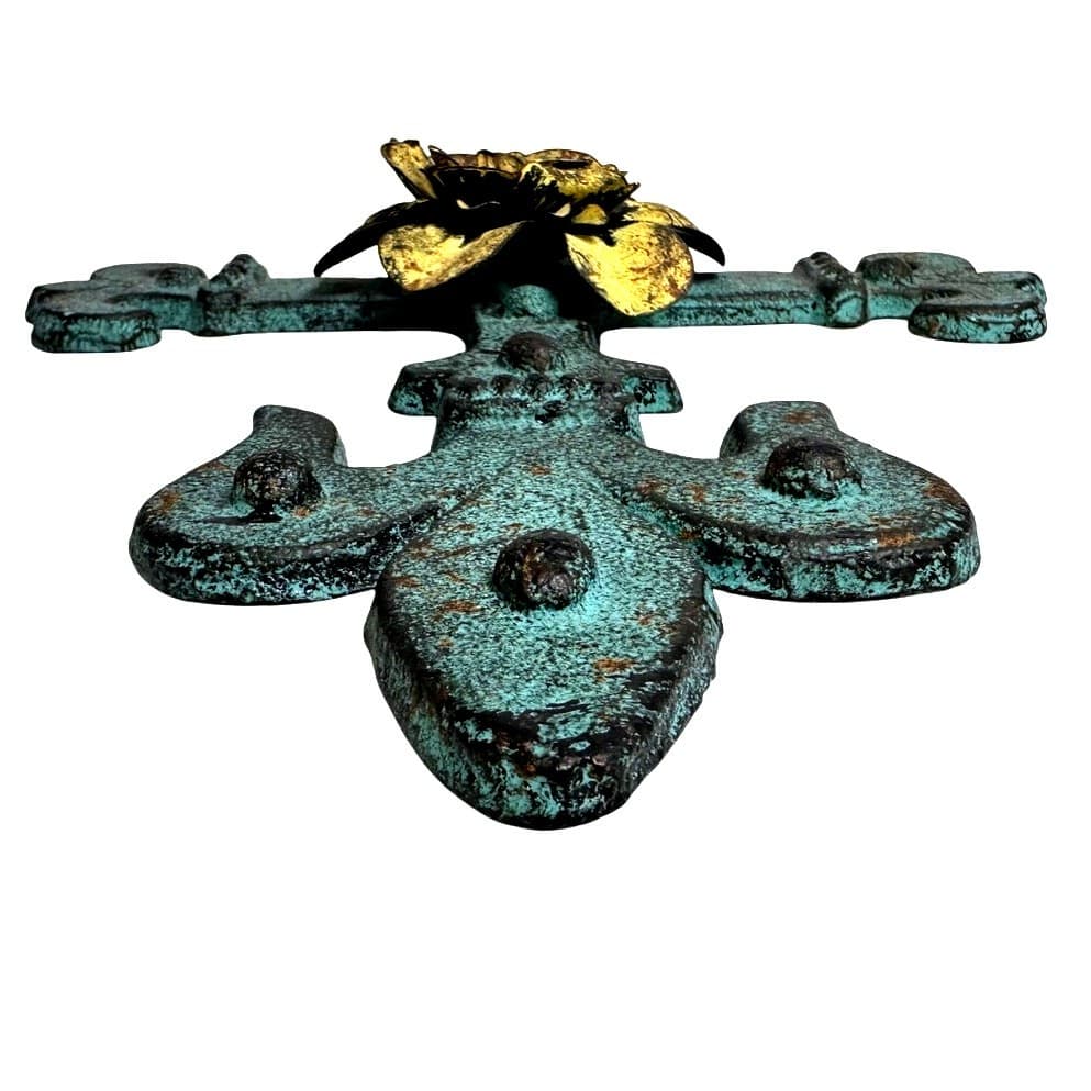 Ornamental Cast Iron Metal Cross Embellished with Unique Art Metal Floral Center - Thumbnail 2