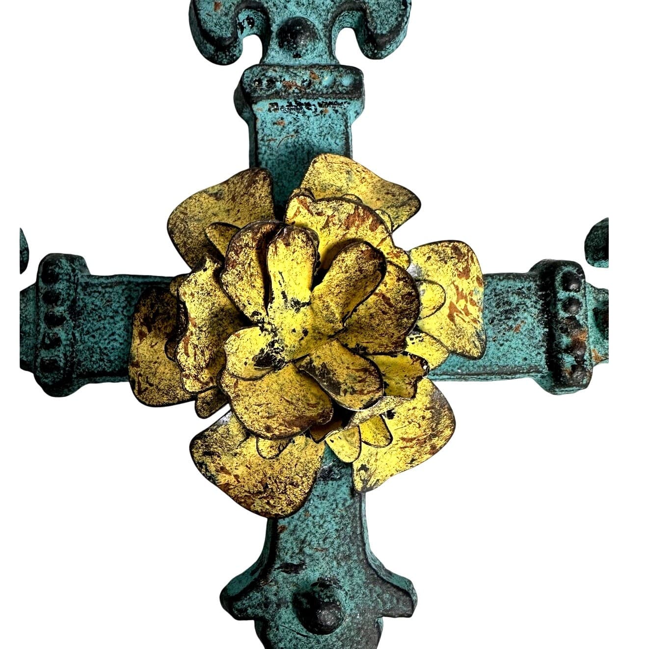Ornamental Cast Iron Metal Cross Embellished with Unique Art Metal Floral Center - Thumbnail 3