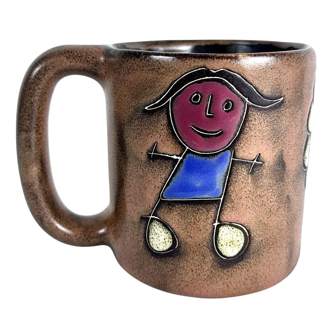 Art Pottery Coffee Mug Boy Girl Flowers Designed by Patrick Mexico-Excellent! - Thumbnail 3