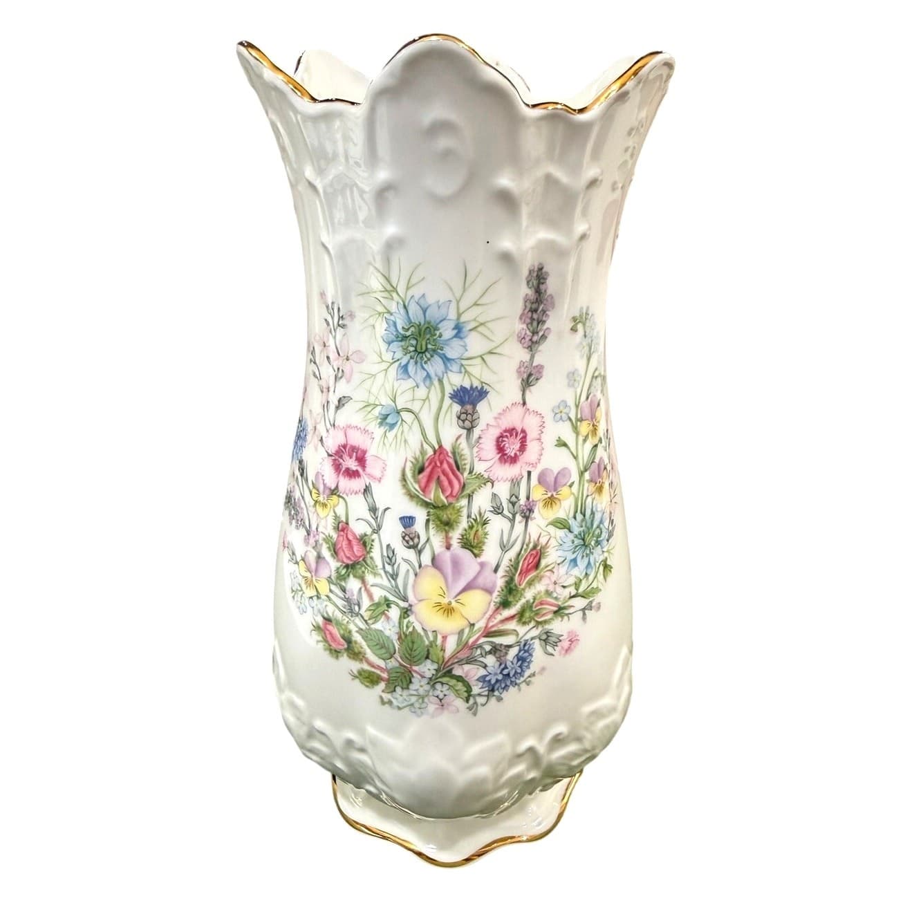 Aynsley Wild Tudor Fine Bone China Vase England 8.25” Floral Gold Trim - Thumbnail 3