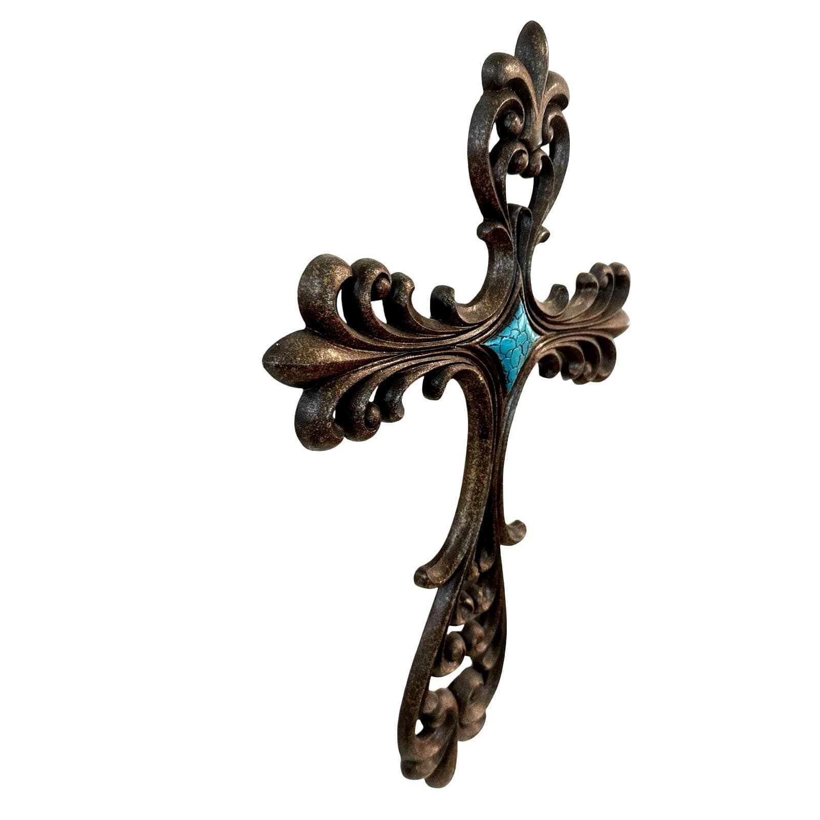 Intricate Design Decorative Large Painted Turquoise Accent 19.5"x13" Wall Cross - Thumbnail 3