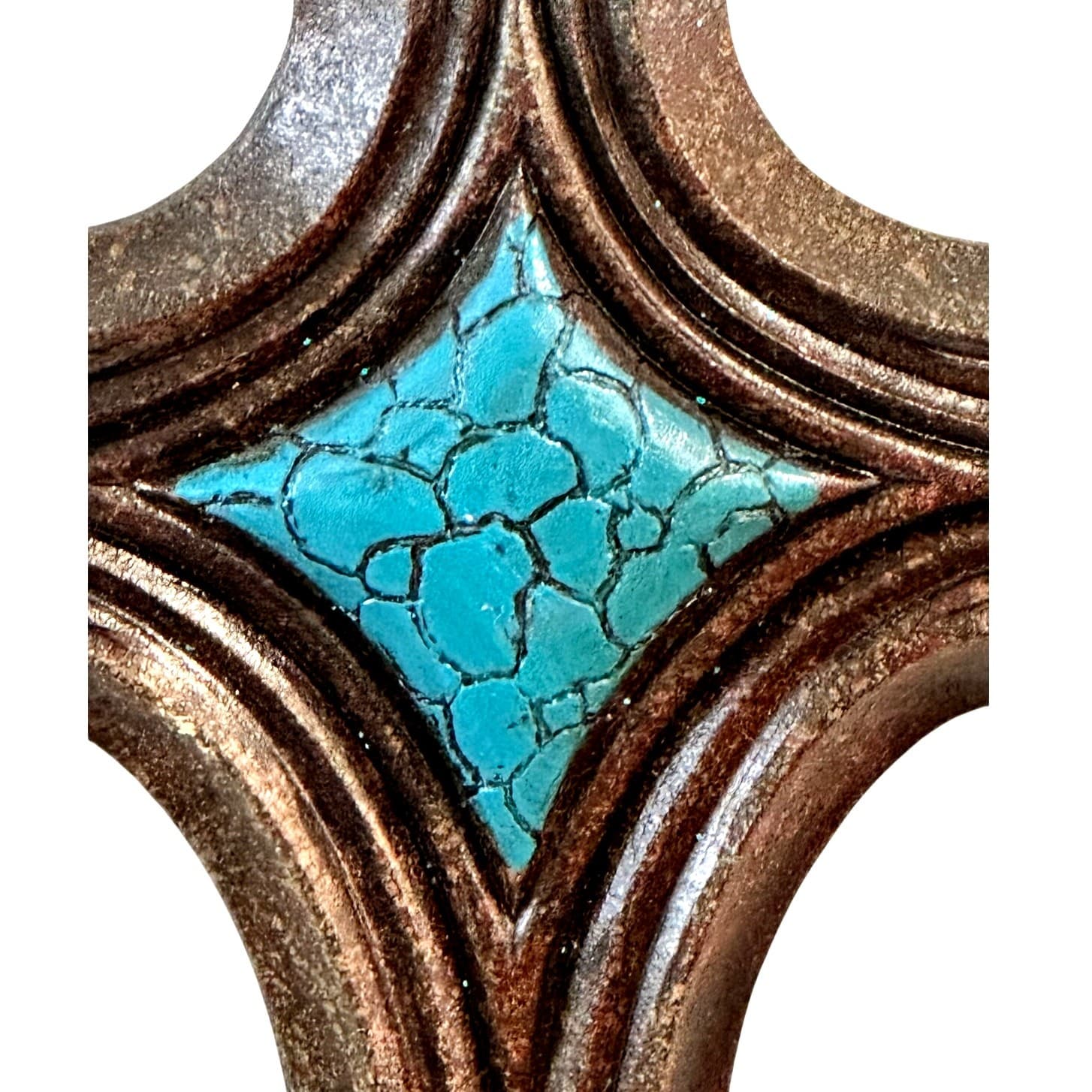 Intricate Design Decorative Large Painted Turquoise Accent 19.5"x13" Wall Cross - Thumbnail 2
