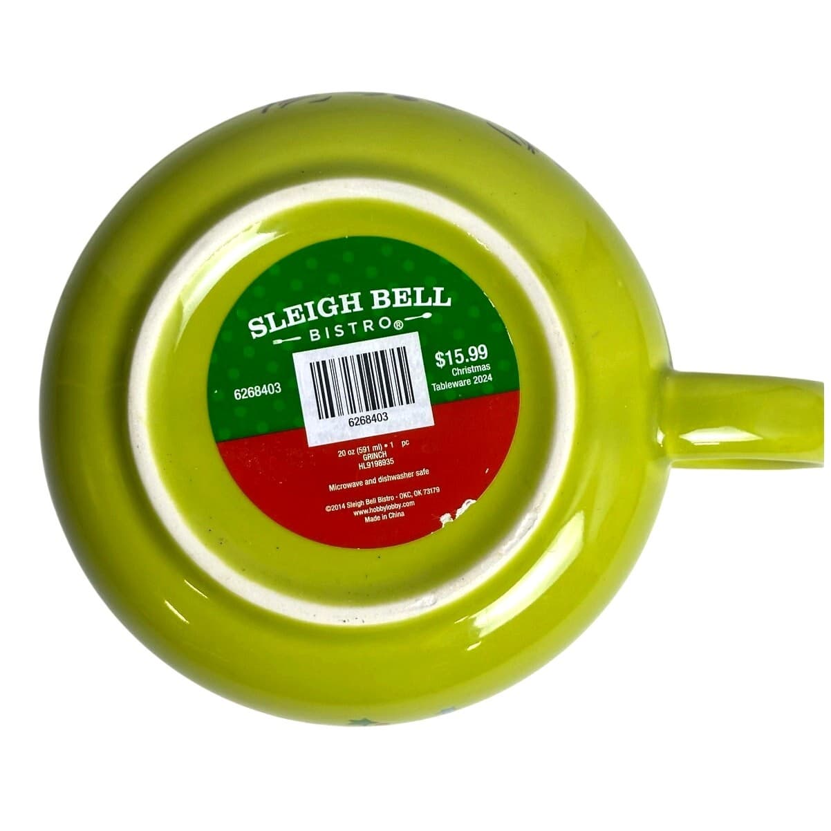 Sleigh Bell Bistro Grinch 2024 Holiday Ceramic 20 oz Latte Coffee Mug Adorable - Thumbnail 6