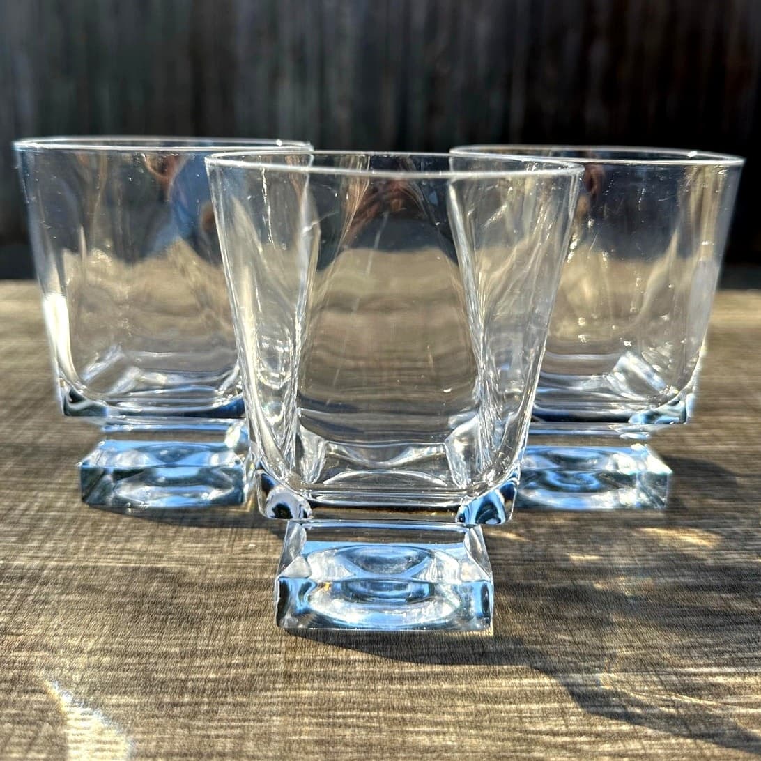 Fostoria Retired 1978-86 'Transition Plain' Double Old-Fashioned Glasses-Set 3