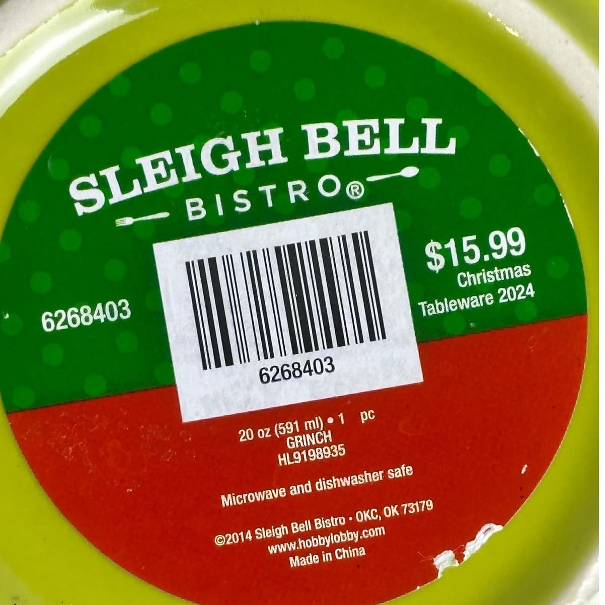 Sleigh Bell Bistro Grinch 2024 Holiday Ceramic 20 oz Latte Coffee Mug Adorable - Thumbnail 7