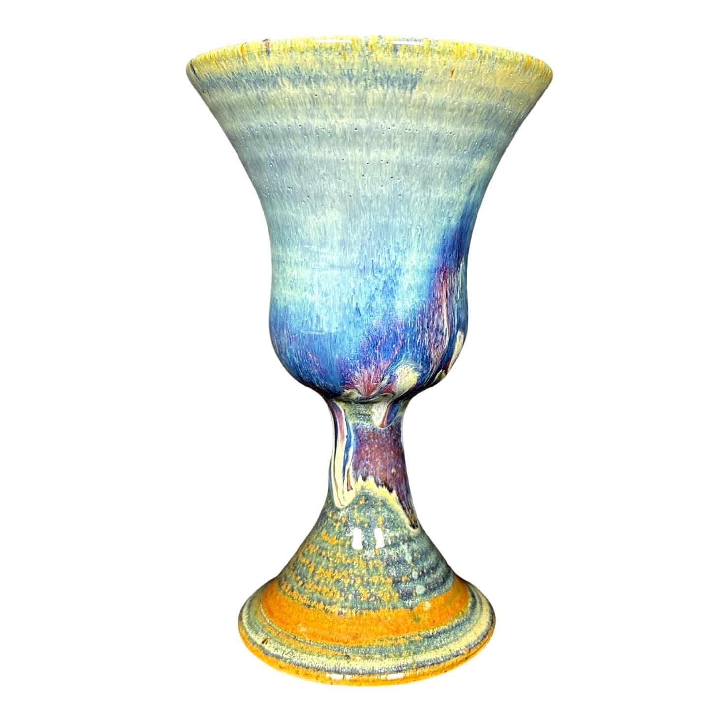 Handcrafted Ceramic Pottery Wine Water Chalice/Goblet 7" Vibrant Colors! - Thumbnail 3