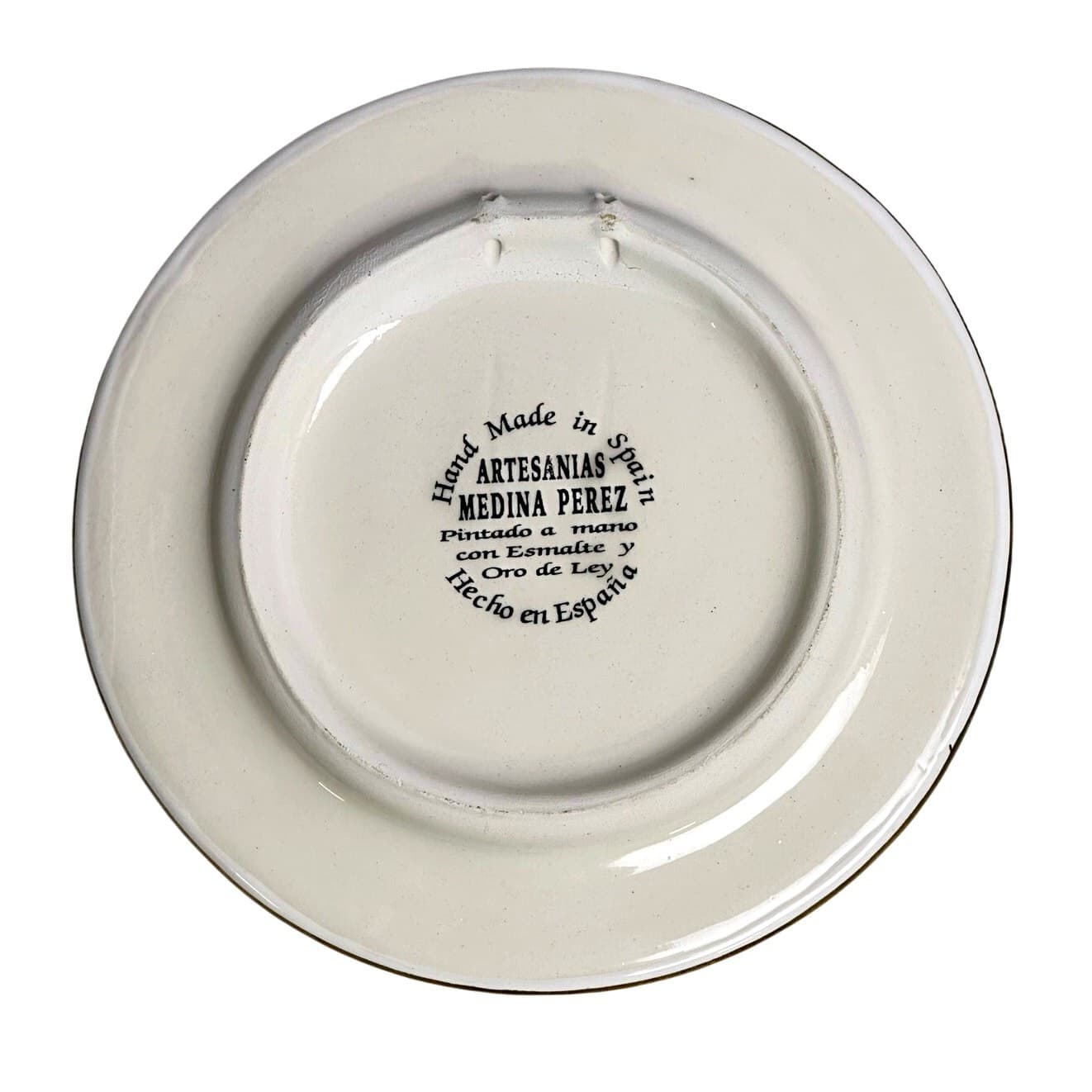 Vibrant Painted Enamel 6" Ceramic Plate Medina Perez Spain Gold Accents Gold Rim - Thumbnail 3