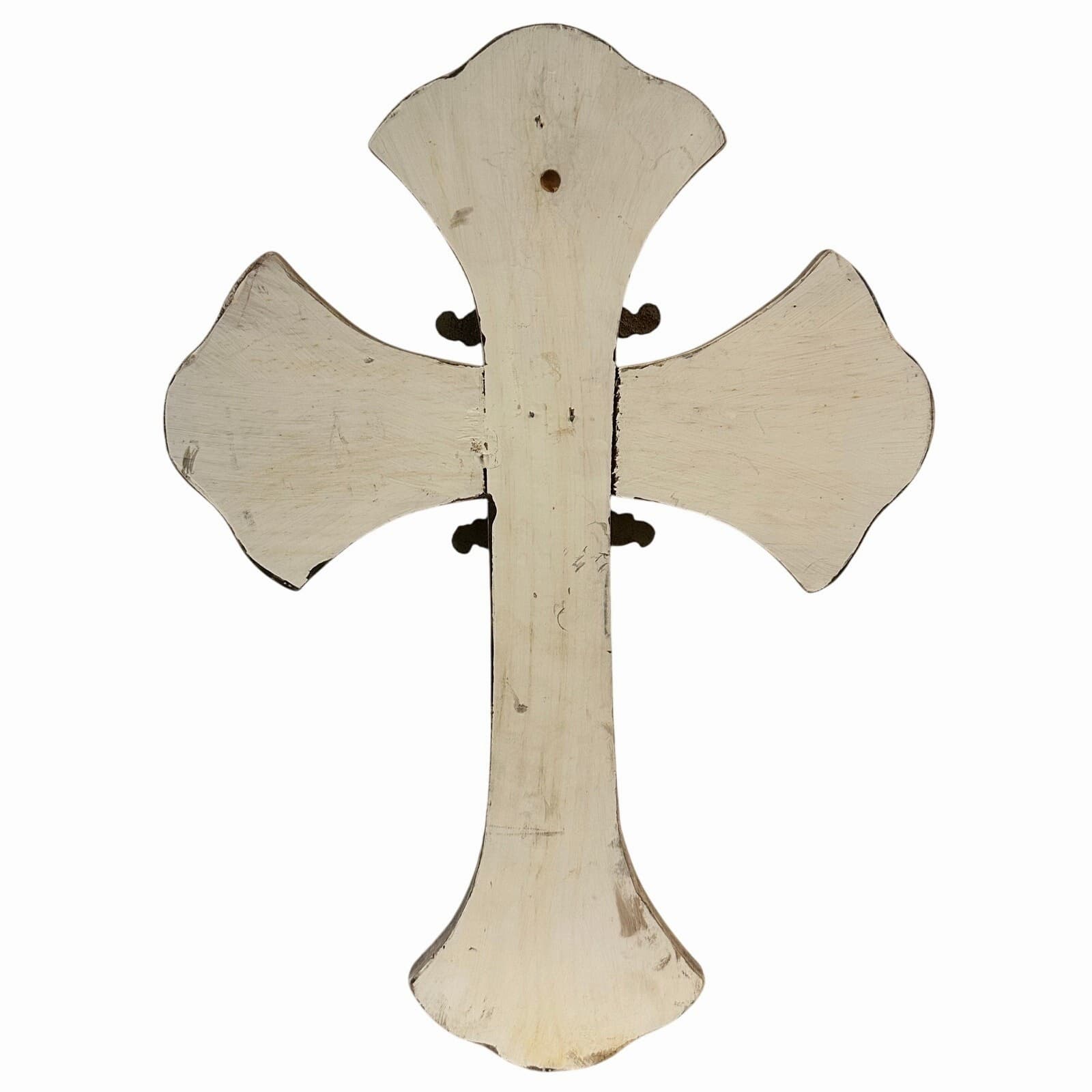 Heavy Primitive Rustic Vintage 17" Wooden Cross Intricate Cast Iron Overlay-Nice - Thumbnail 4