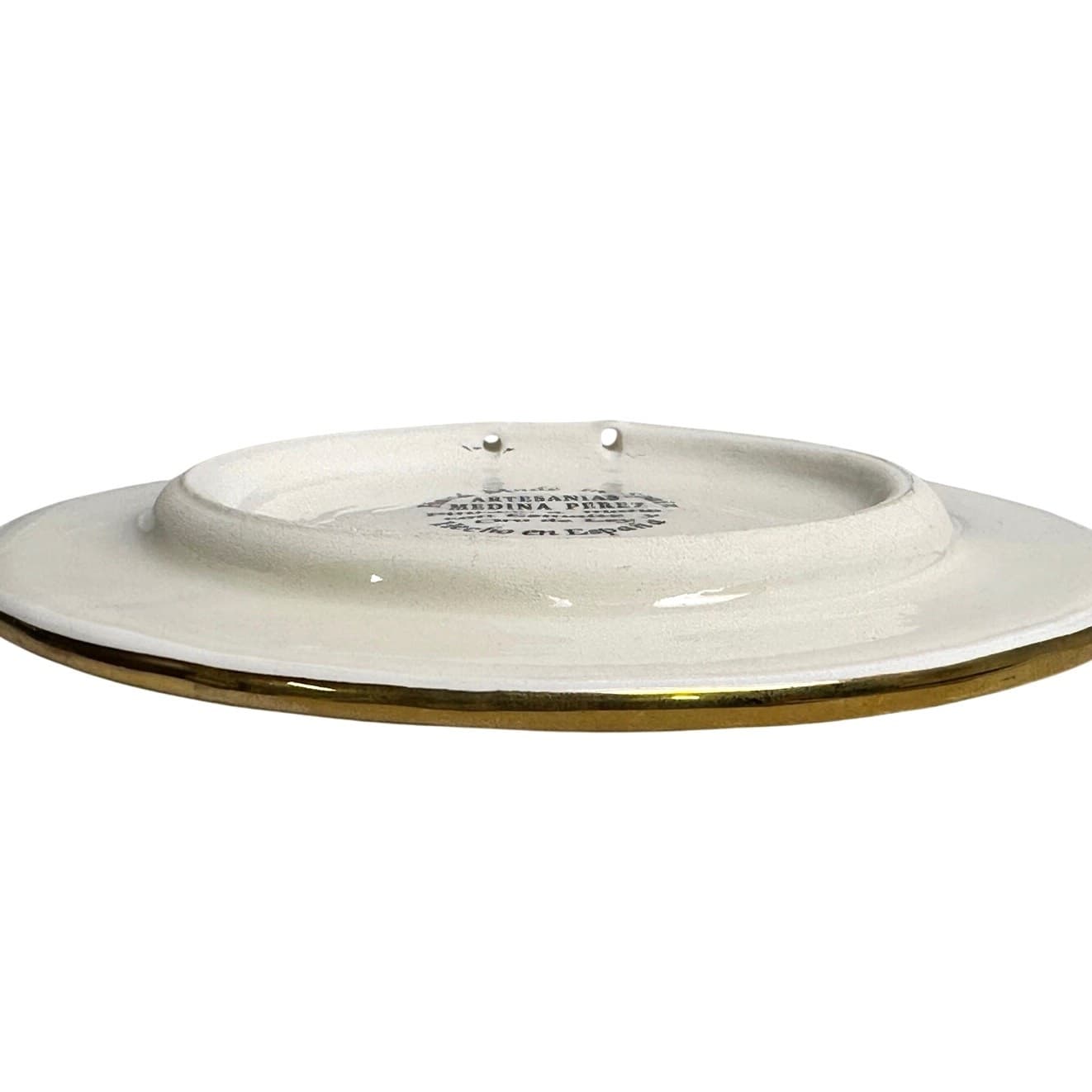 Vibrant Painted Enamel 6" Ceramic Plate Medina Perez Spain Gold Accents Gold Rim - Thumbnail 5
