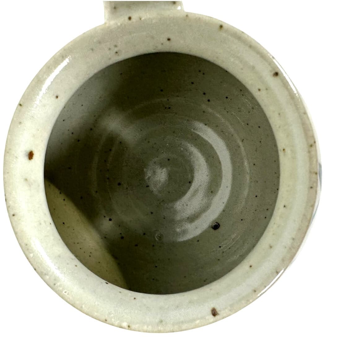 Hand Crafted Artist Signed Pottery Round Coffee Mug Blue Floral Highlight-Mint! - Thumbnail 5