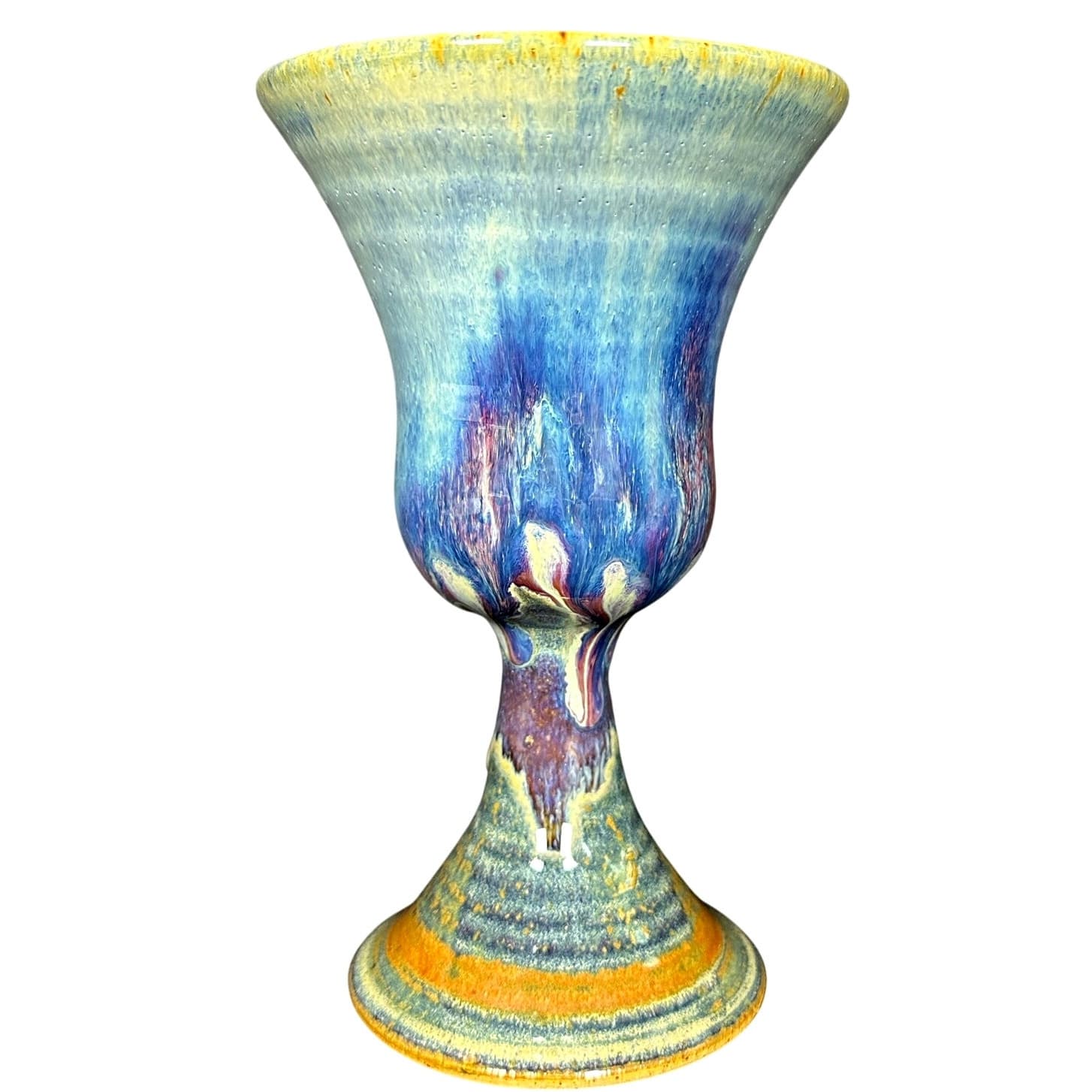 Handcrafted Ceramic Pottery Wine Water Chalice/Goblet 7" Vibrant Colors! - Thumbnail 5