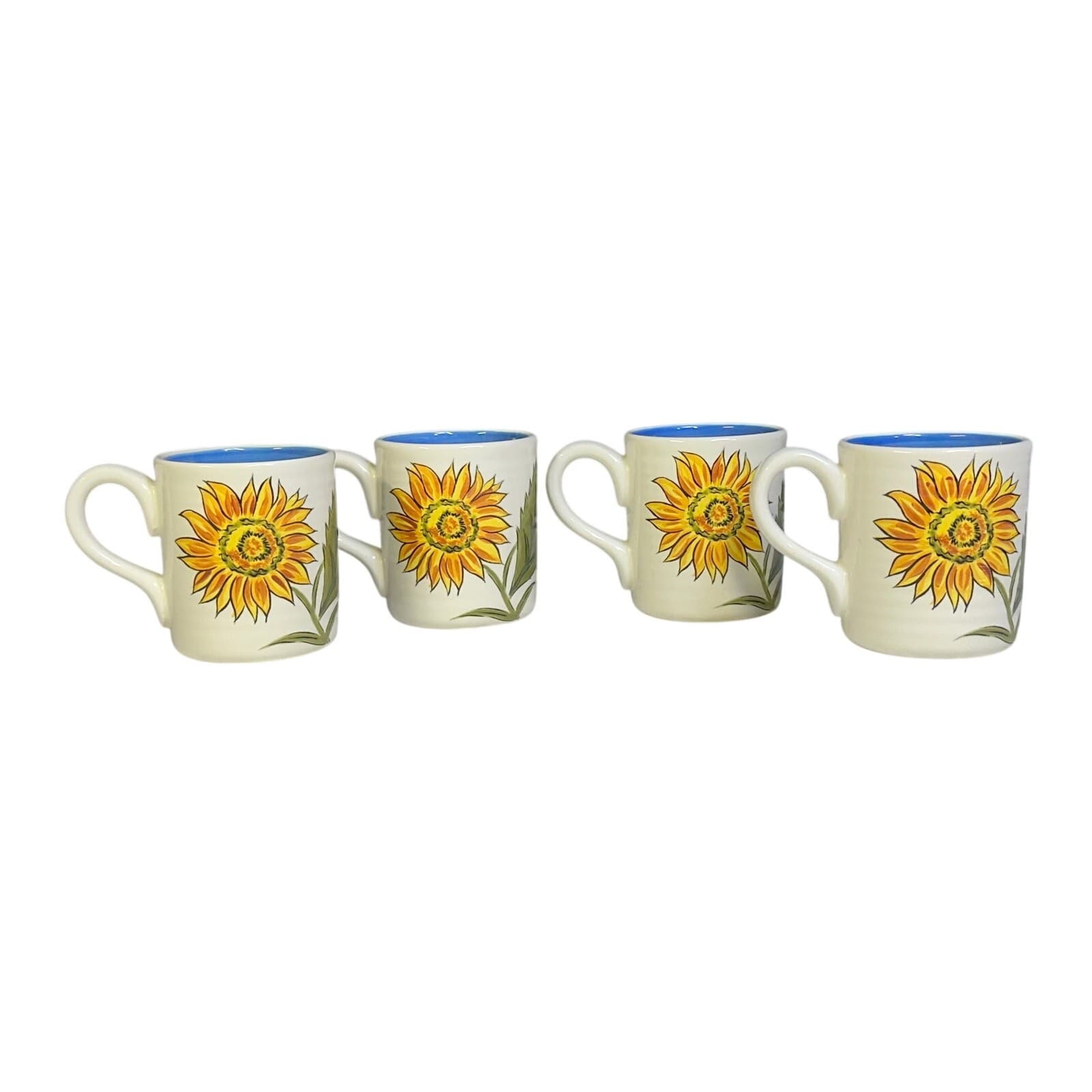 Pier 1 Sunflower Fields Earthenware Coffee Tea Latte Mugs-Set of 4