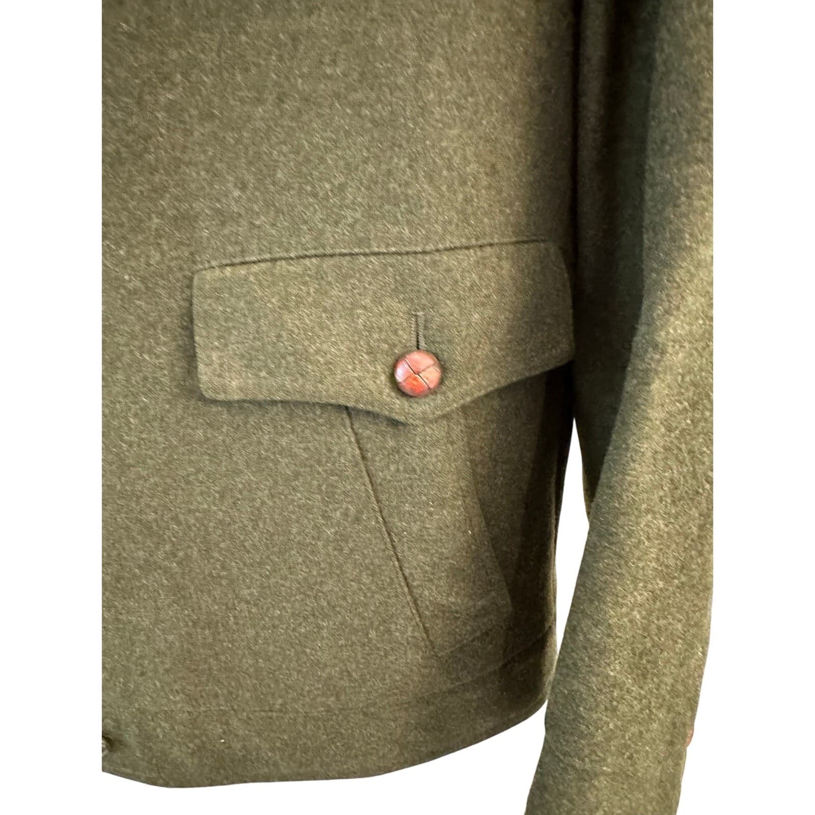 Weyrer Austria 'Ravit Modell' Wool Military Leather Patches Coat Jacket Green L - Thumbnail 3