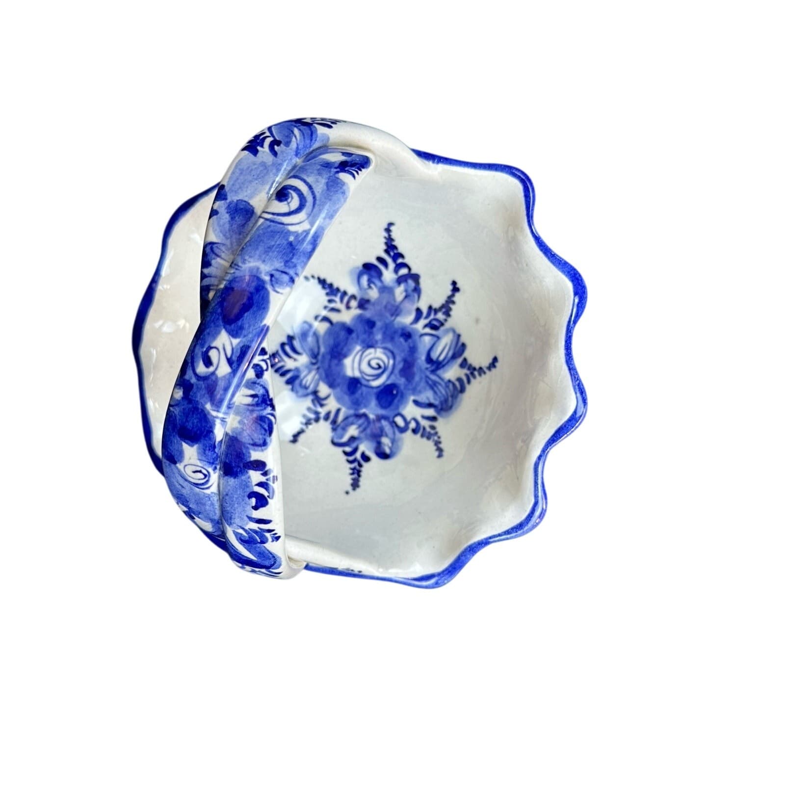 Portugal Art Pottery Vintage Blue and White Basket-6" - Thumbnail 10