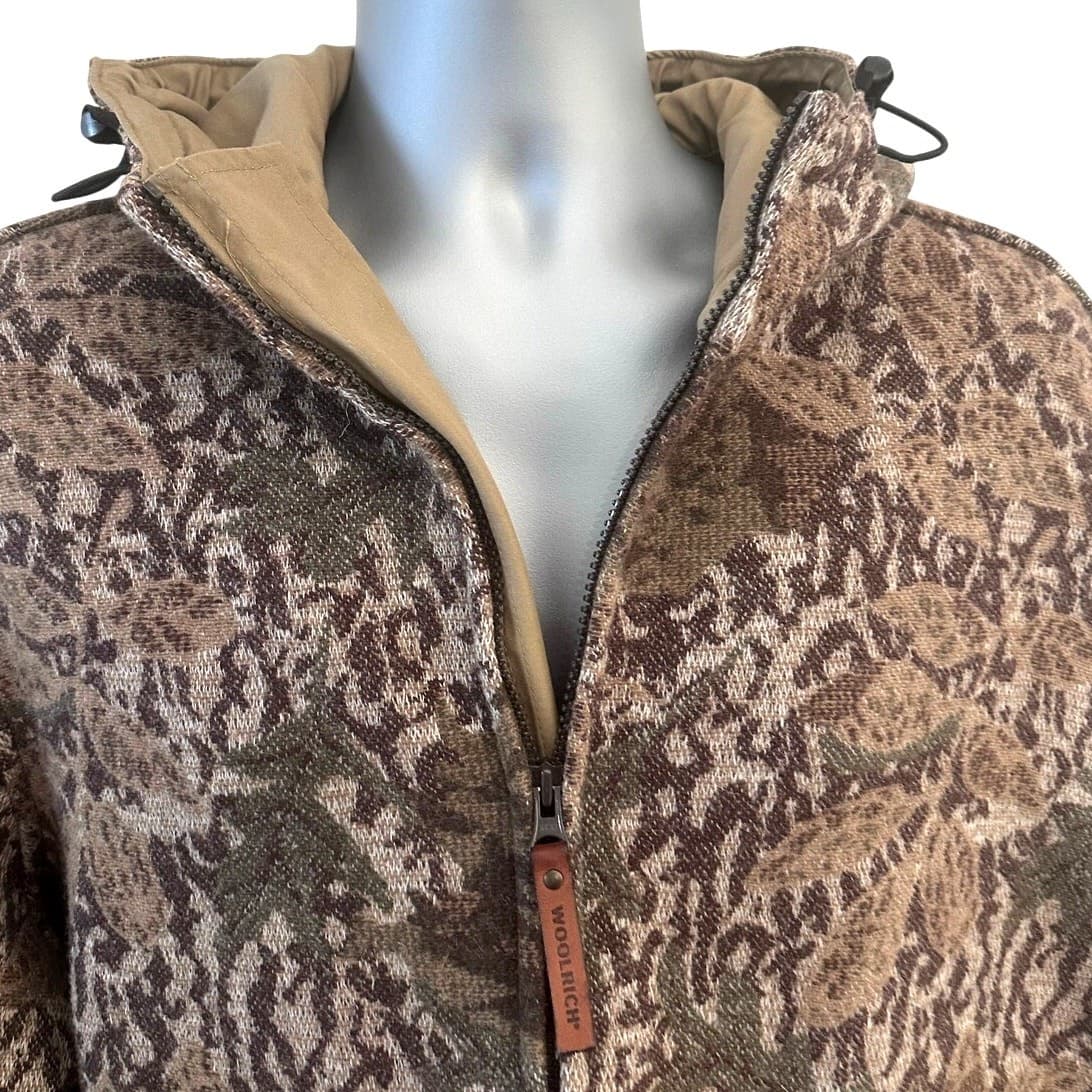 WOOLRICH-RARE Men's Wool Knit Camouflage Hooded Field Jacket Coat Button Front - Thumbnail 9
