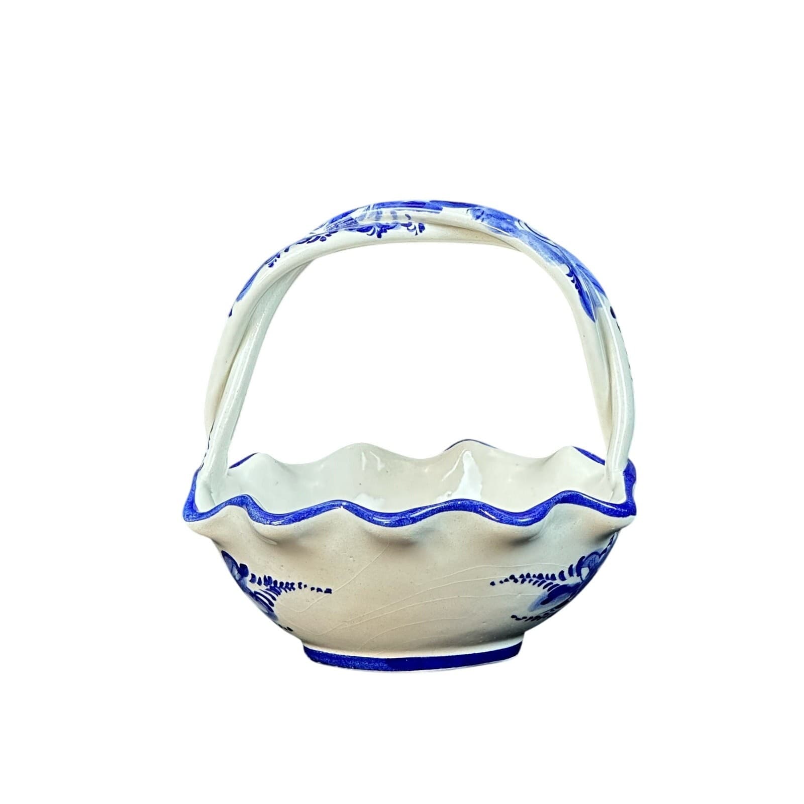 Portugal Art Pottery Vintage Blue and White Basket-6" - Thumbnail 2