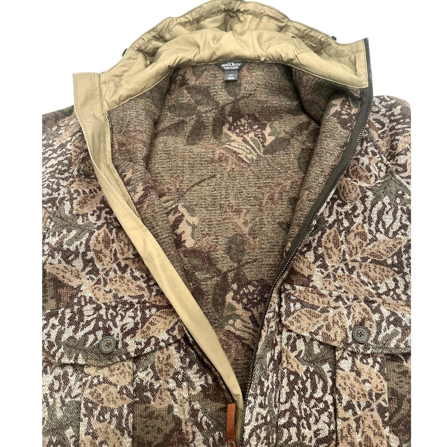 WOOLRICH-RARE Men's Wool Knit Camouflage Hooded Field Jacket Coat Button Front - Thumbnail 5