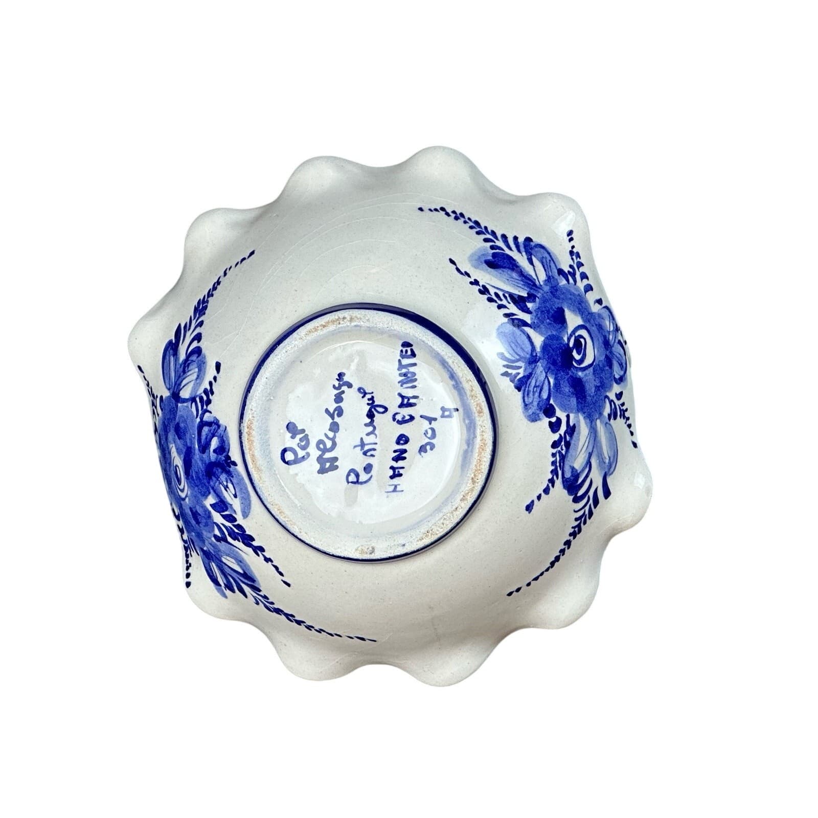 Portugal Art Pottery Vintage Blue and White Basket-6" - Thumbnail 9