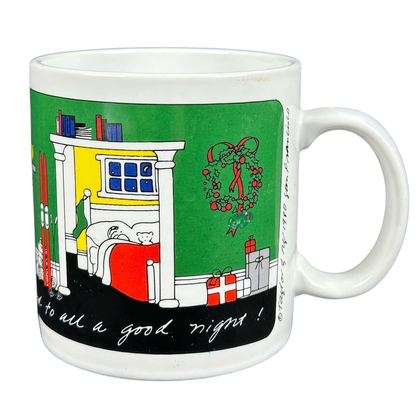 1980 Taylor & NG Christmas Winter Holiday Fireplace Mug Vintage