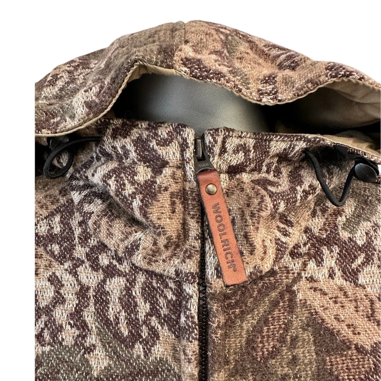 WOOLRICH-RARE Men's Wool Knit Camouflage Hooded Field Jacket Coat Button Front - Thumbnail 3