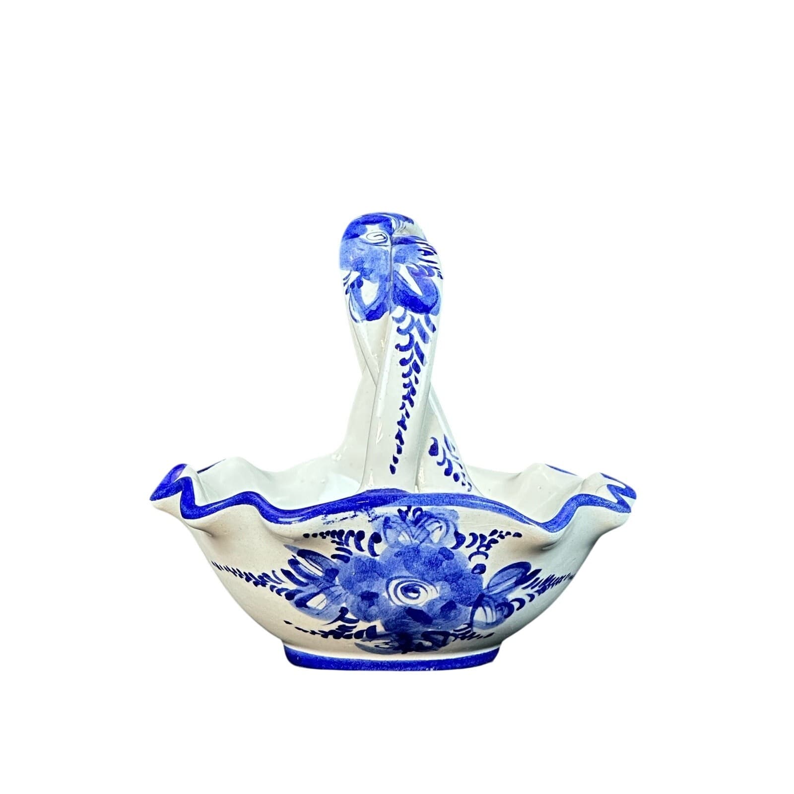 Portugal Art Pottery Vintage Blue and White Basket-6" - Thumbnail 3