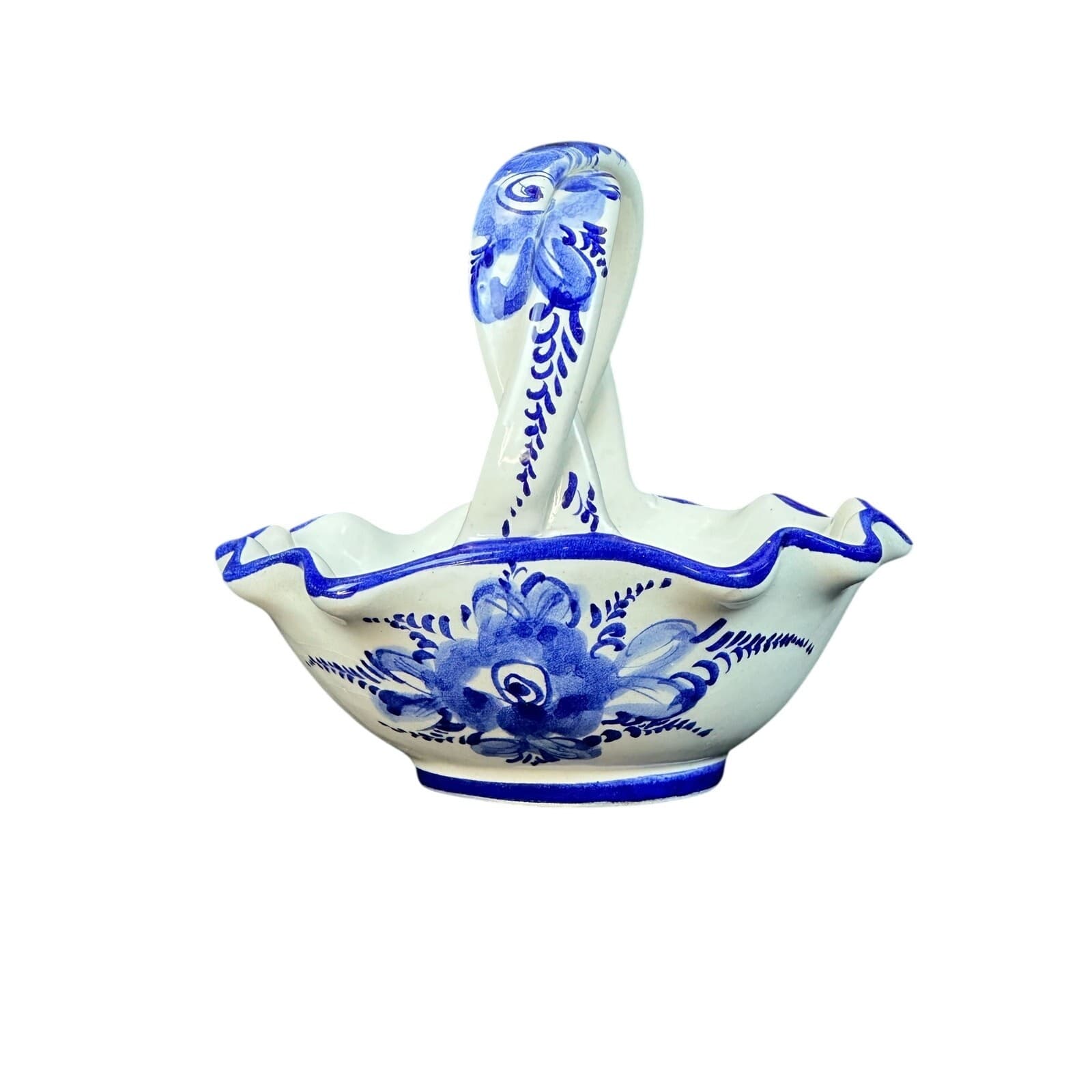 Portugal Art Pottery Vintage Blue and White Basket-6" - Thumbnail 5
