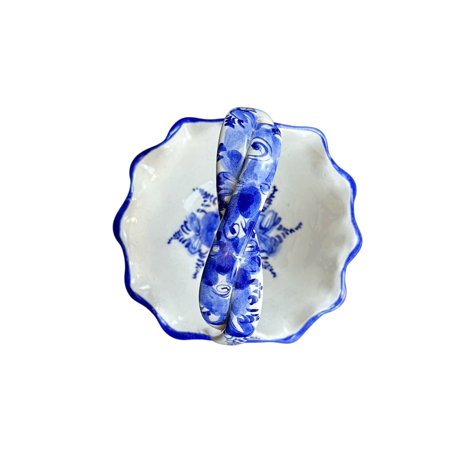 Portugal Art Pottery Vintage Blue and White Basket-6" - Thumbnail 7