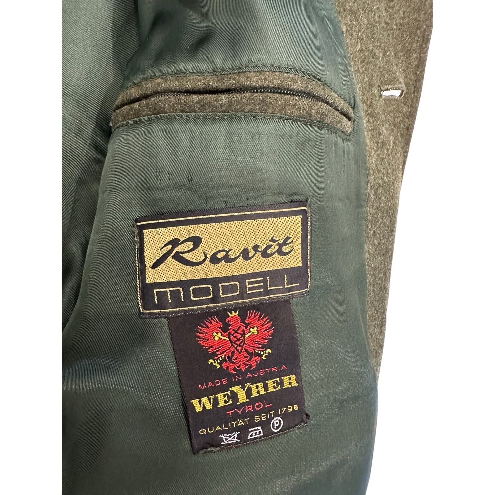 Weyrer Austria 'Ravit Modell' Wool Military Leather Patches Coat Jacket Green L - Thumbnail 12