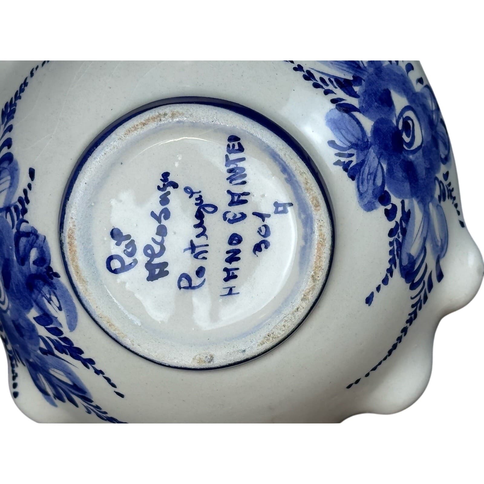 Portugal Art Pottery Vintage Blue and White Basket-6" - Thumbnail 8