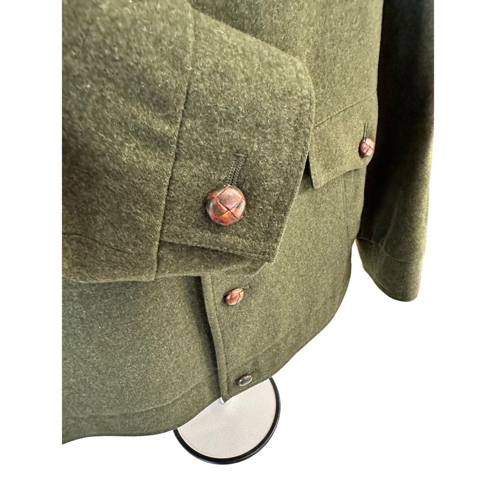 Weyrer Austria 'Ravit Modell' Wool Military Leather Patches Coat Jacket Green L - Thumbnail 6