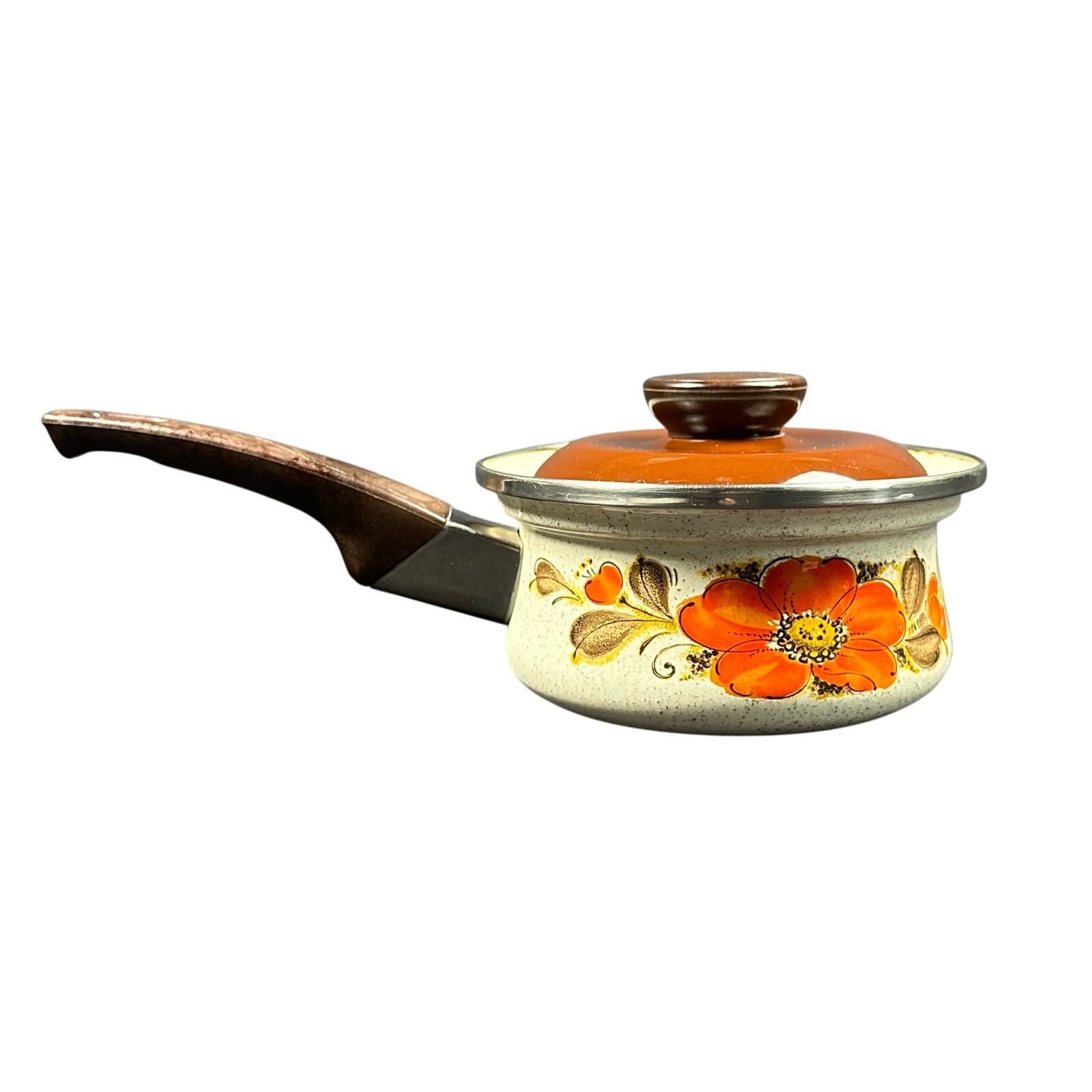Japan Sanko Ware Show Pans 6.5" Saucepot Orange Poppies - Thumbnail 3