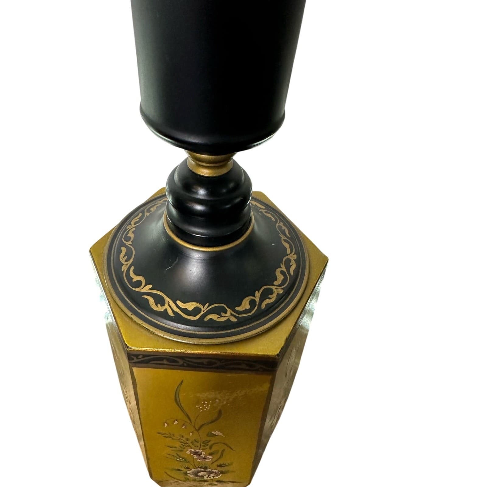 Italy Hand Painted Toleware Metal Lamp Vintage - Thumbnail 8