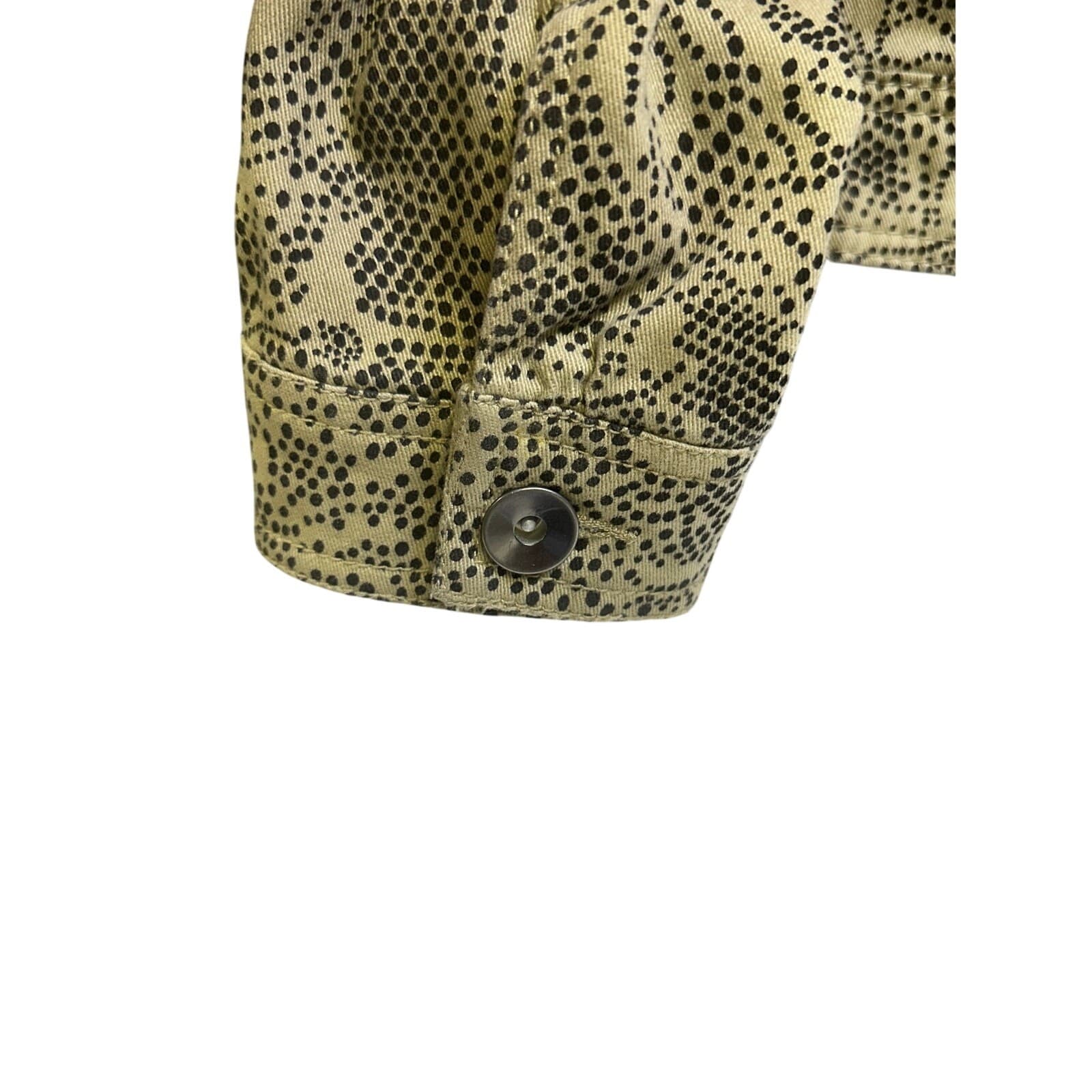 Christopher & Banks Khaki & Black Print Denim Jean Jacket Metal Rivet Buttons-M - Thumbnail 17