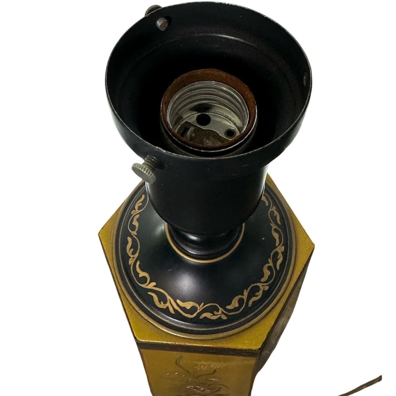 Italy Hand Painted Toleware Metal Lamp Vintage - Thumbnail 9