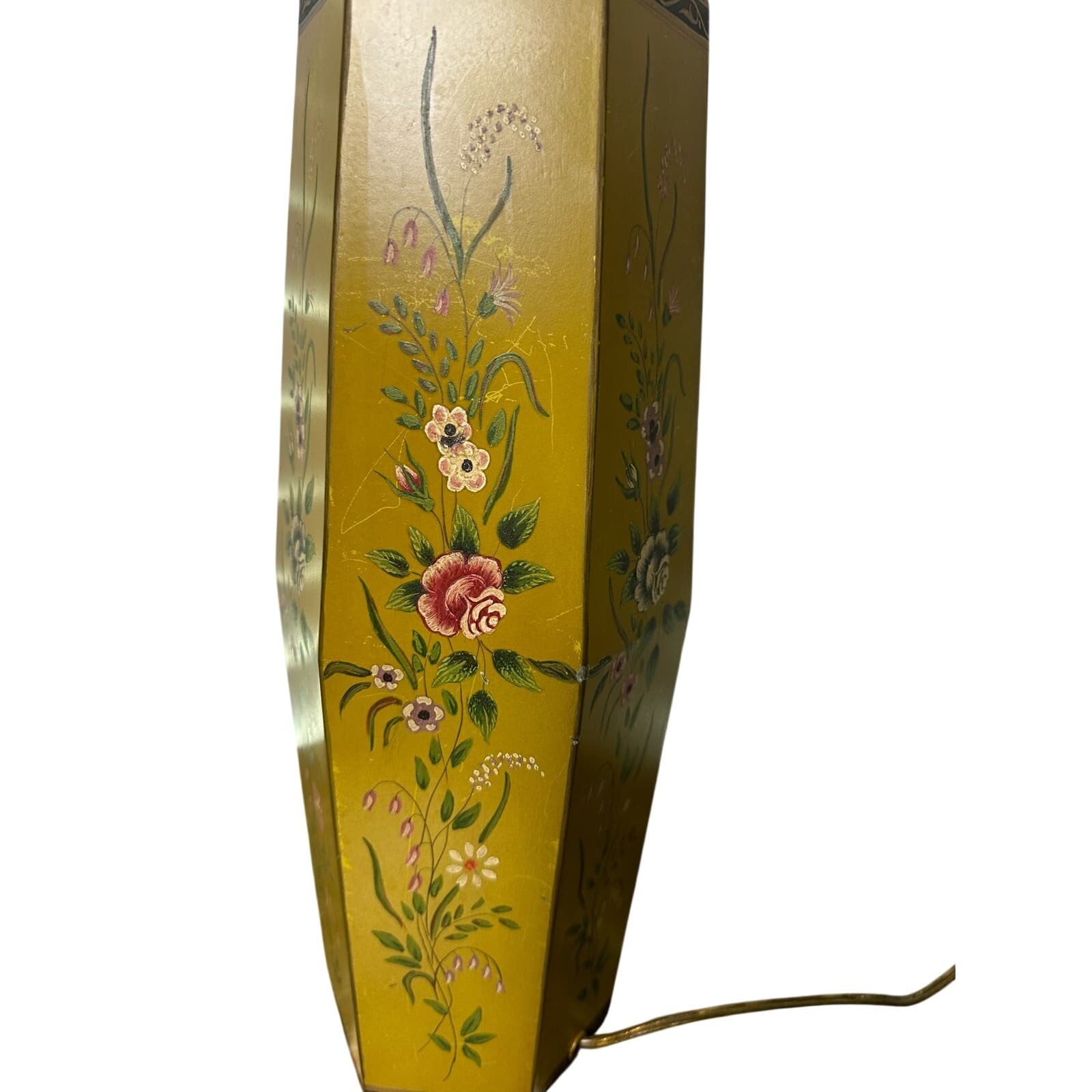 Italy Hand Painted Toleware Metal Lamp Vintage - Thumbnail 4