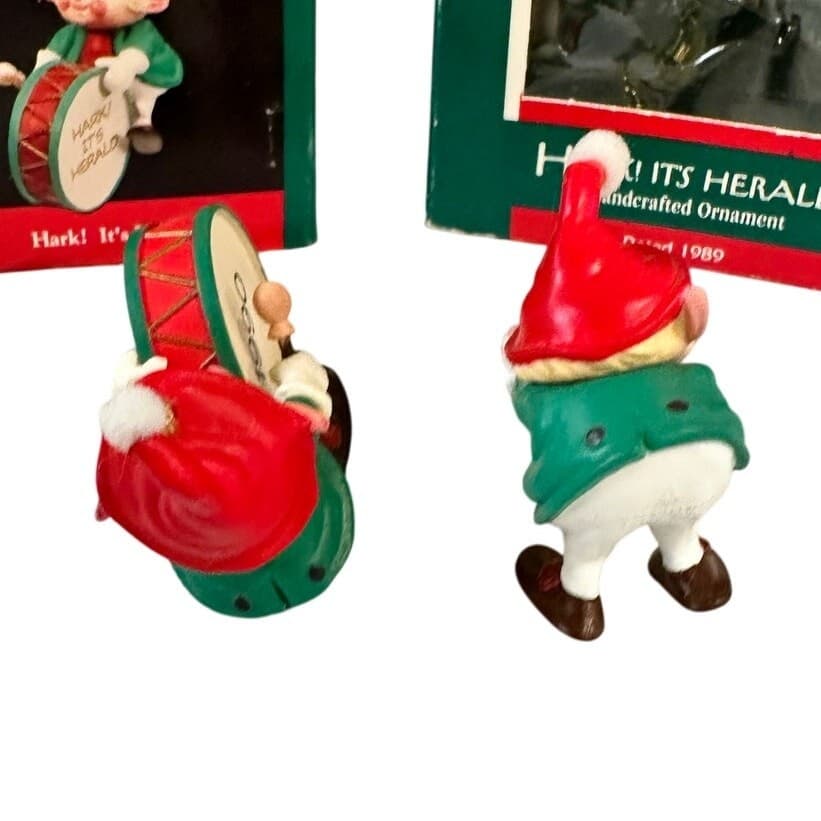 Hallmark 'Hark It's Herald' Series Elf 1989 & 1990 Vintage Christmas Ornaments - Thumbnail 4