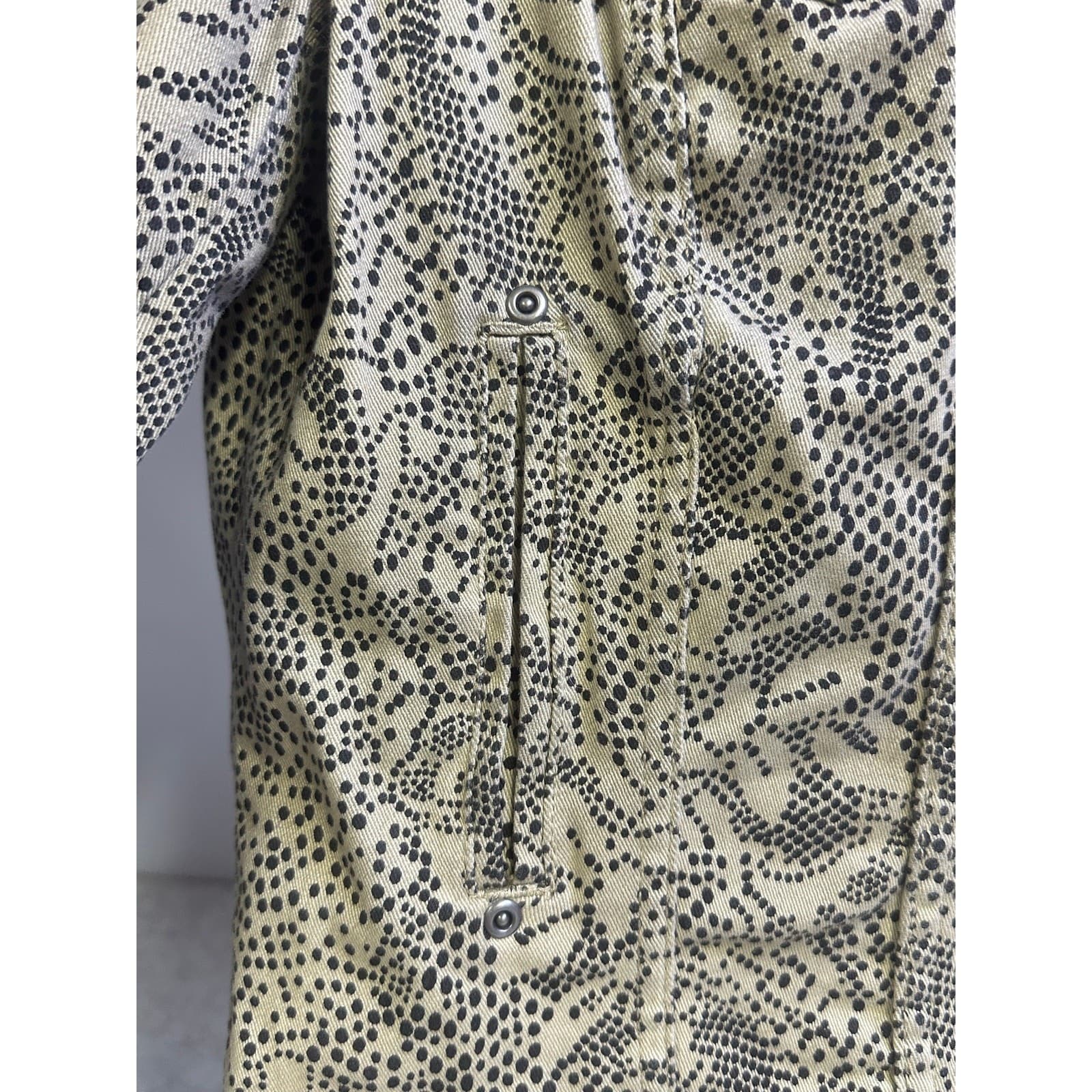 Christopher & Banks Khaki & Black Print Denim Jean Jacket Metal Rivet Buttons-M - Thumbnail 5