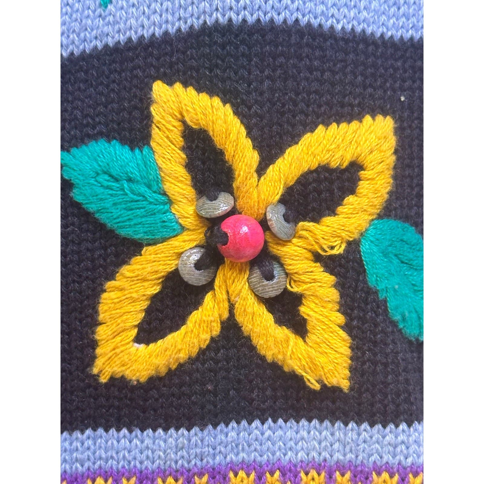 LizWear Vintage 1990's Knit Cotton Floral Embroidered Short Sleeve Cardigan-S - Thumbnail 3