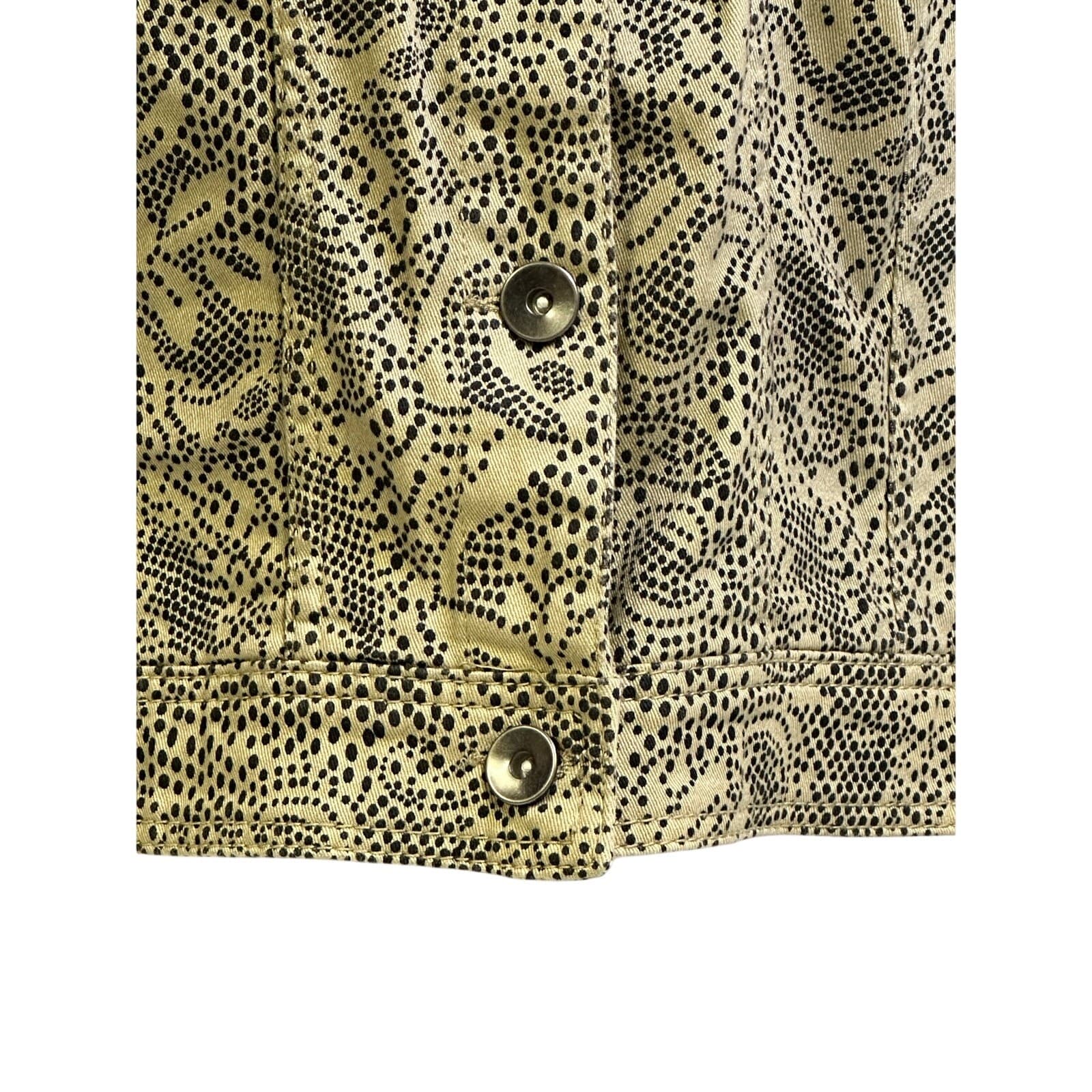 Christopher & Banks Khaki & Black Print Denim Jean Jacket Metal Rivet Buttons-M - Thumbnail 4
