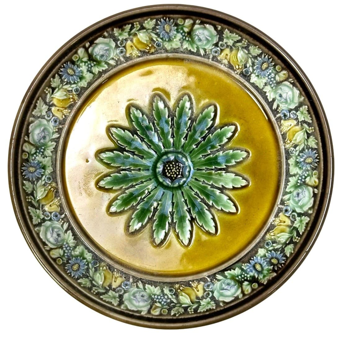 Wedgwood England Antique Late 1800's Majolica Small Comport Floral Motifs-Rare - Thumbnail 3