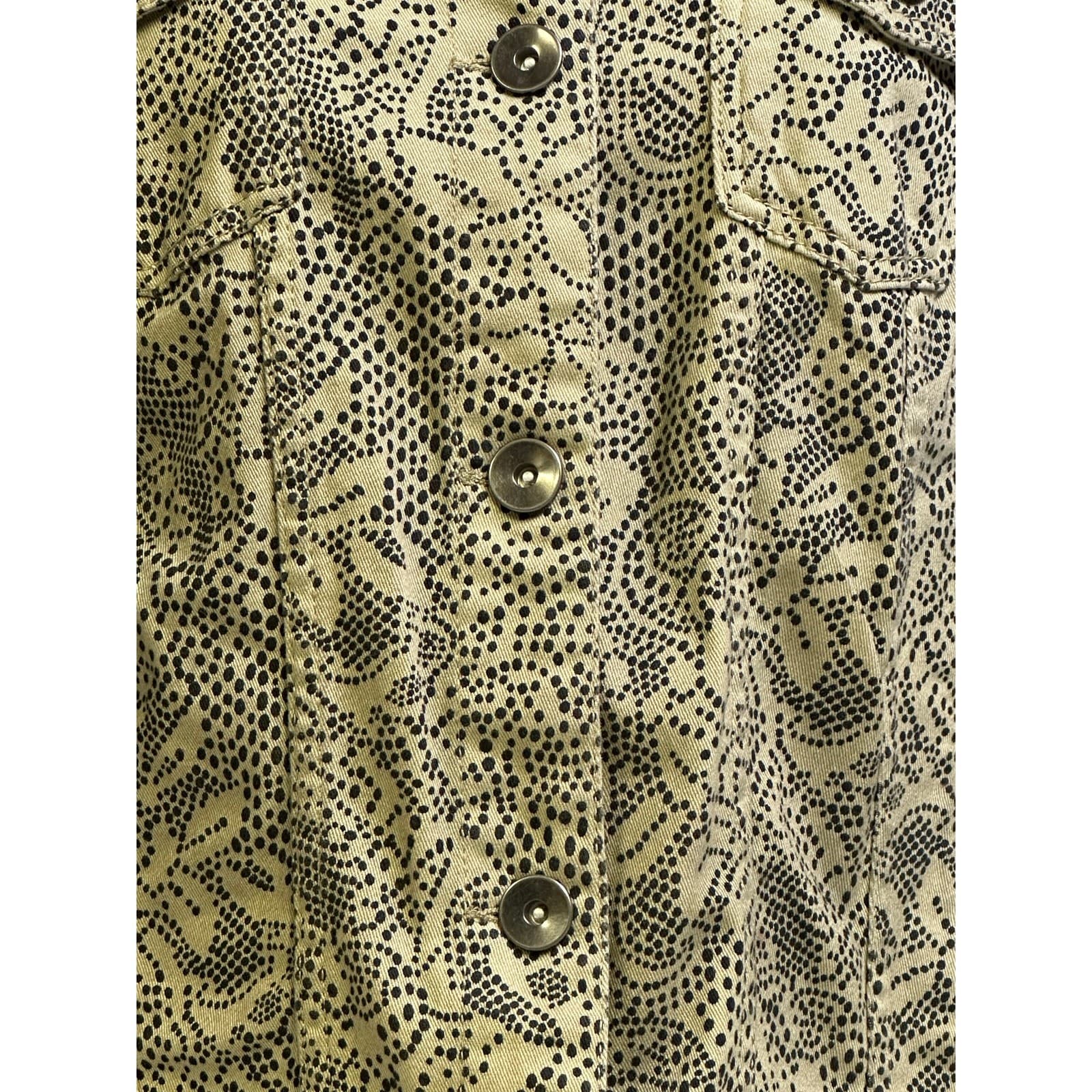 Christopher & Banks Khaki & Black Print Denim Jean Jacket Metal Rivet Buttons-M - Thumbnail 3