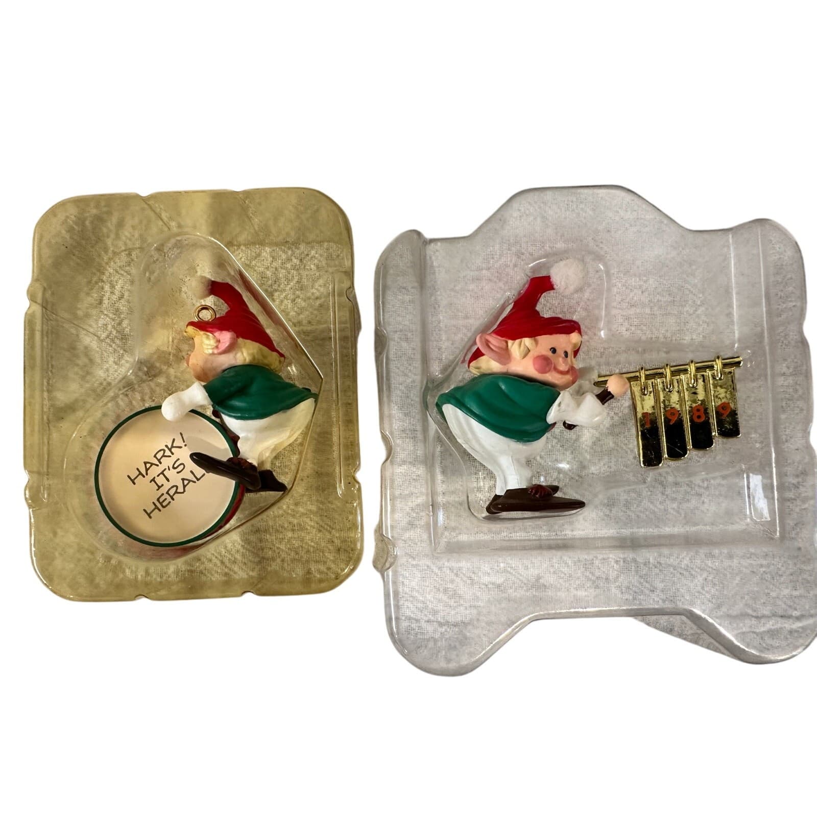 Hallmark 'Hark It's Herald' Series Elf 1989 & 1990 Vintage Christmas Ornaments - Thumbnail 5