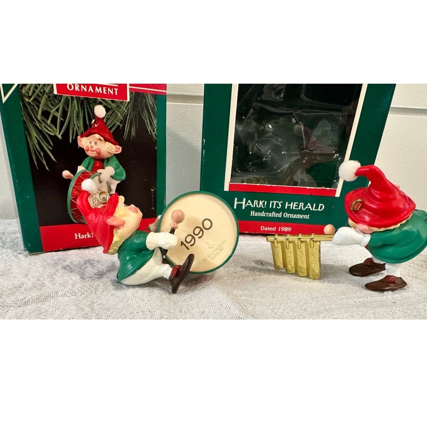 Hallmark 'Hark It's Herald' Series Elf 1989 & 1990 Vintage Christmas Ornaments - Thumbnail 6