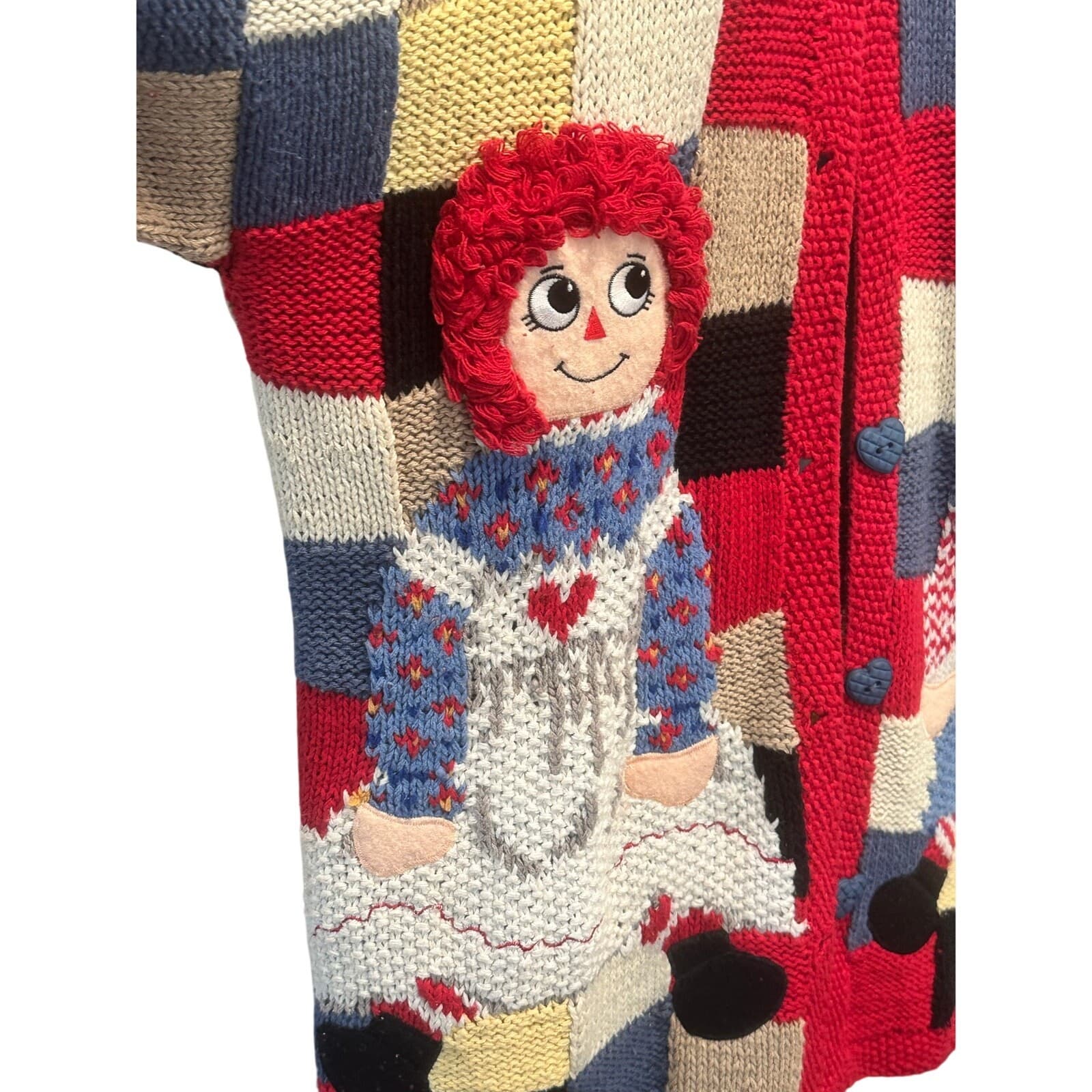 'Design Options' 1994 Raggedy Ann and Andy Cardigan Sweater-Small - Thumbnail 2