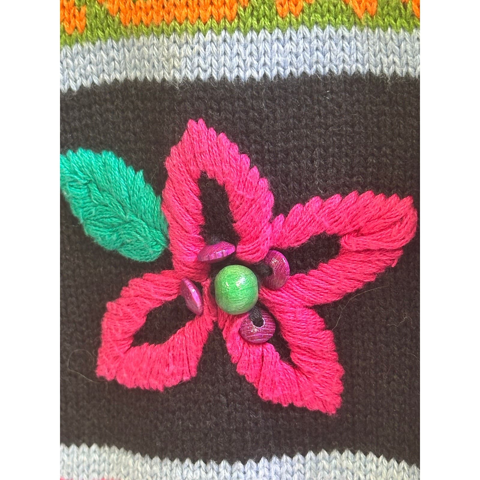 LizWear Vintage 1990's Knit Cotton Floral Embroidered Short Sleeve Cardigan-S - Thumbnail 4