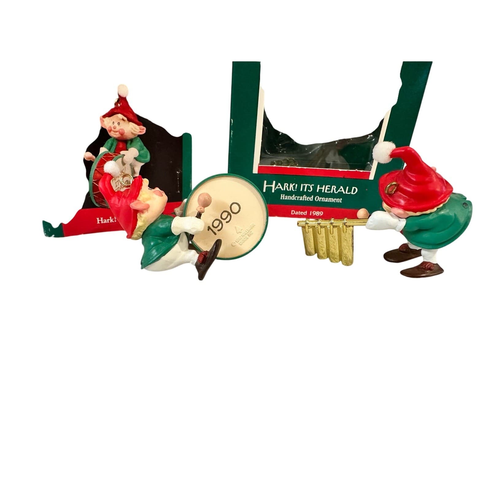 Hallmark 'Hark It's Herald' Series Elf 1989 & 1990 Vintage Christmas Ornaments - Thumbnail 3