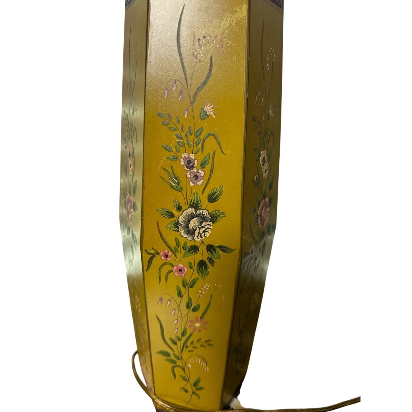 Italy Hand Painted Toleware Metal Lamp Vintage - Thumbnail 7