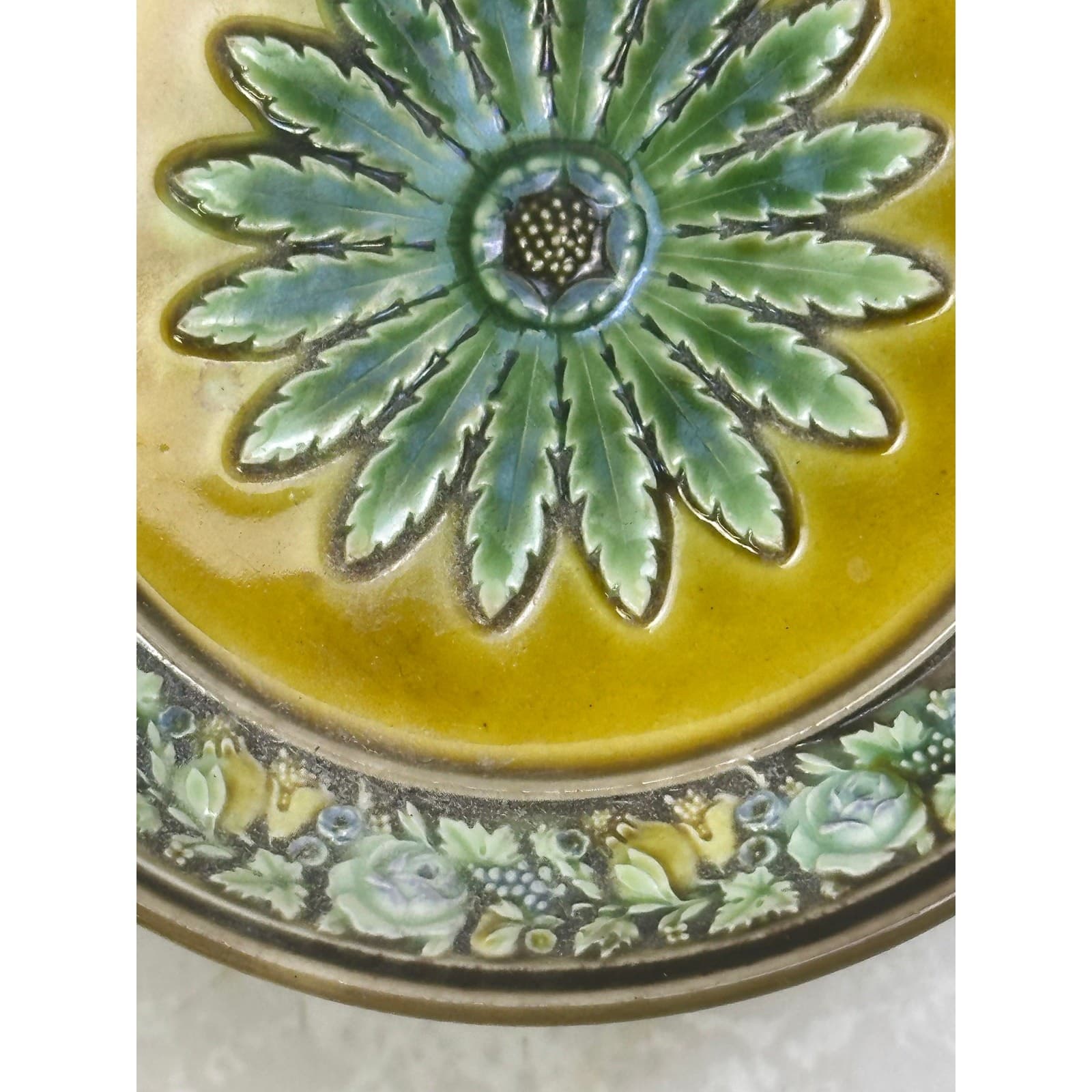 Wedgwood England Antique Late 1800's Majolica Small Comport Floral Motifs-Rare - Thumbnail 8